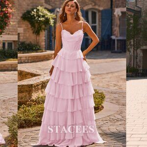 STACEES Pink Layered Prom Dress